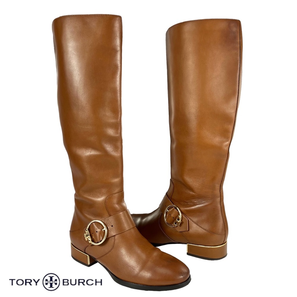 Tory Burch Women 8 Sofia Tall Brown Leather Riding Boots Gold‎ Buckle